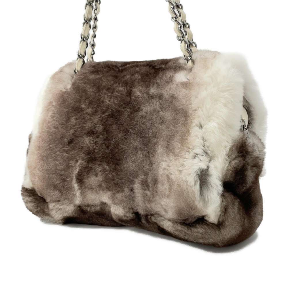 CHANEL Chain Shoulder Bag Coco Mark Lapin Fur Bag White - Picture 3 of 14